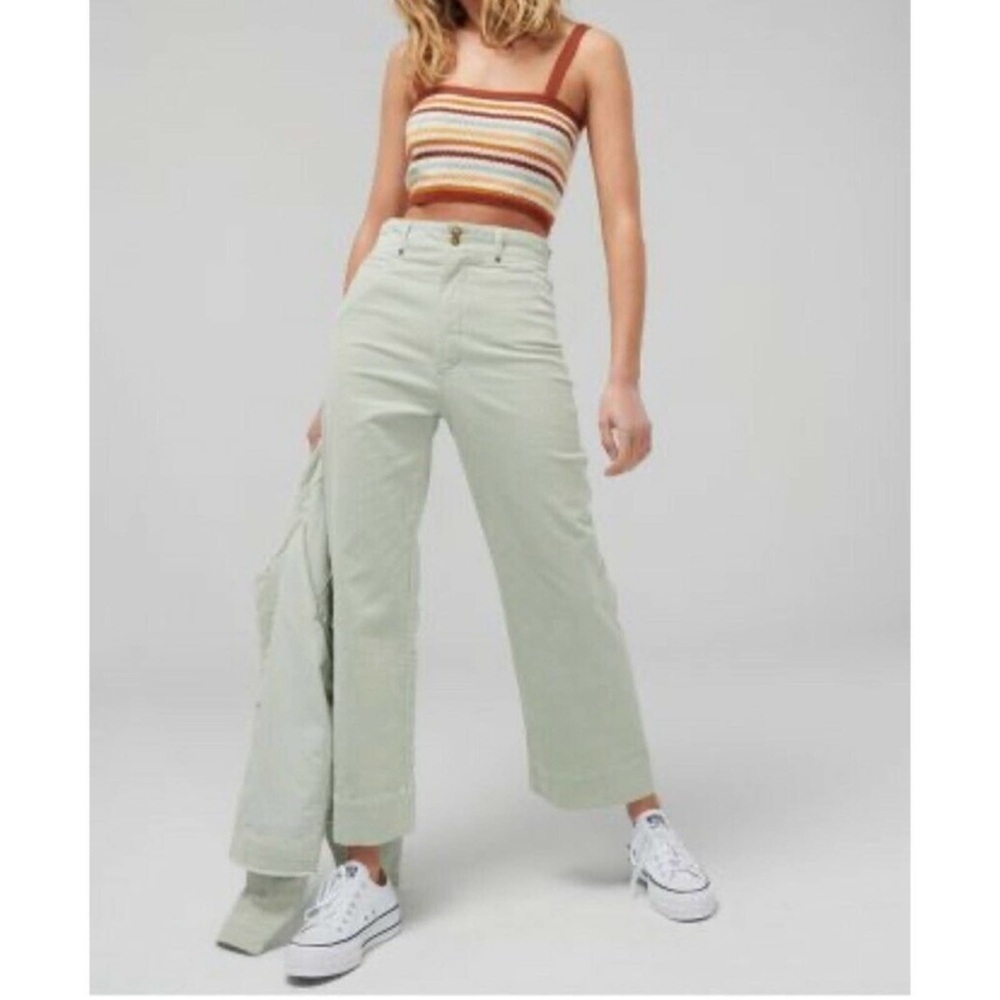 Ghanda Clothing mint green corduroy crop wide leg pant